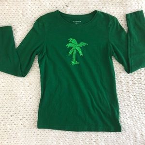 Palm tree sequin long sleeve t shirt size small EUC green Liz Claiborne Luau
